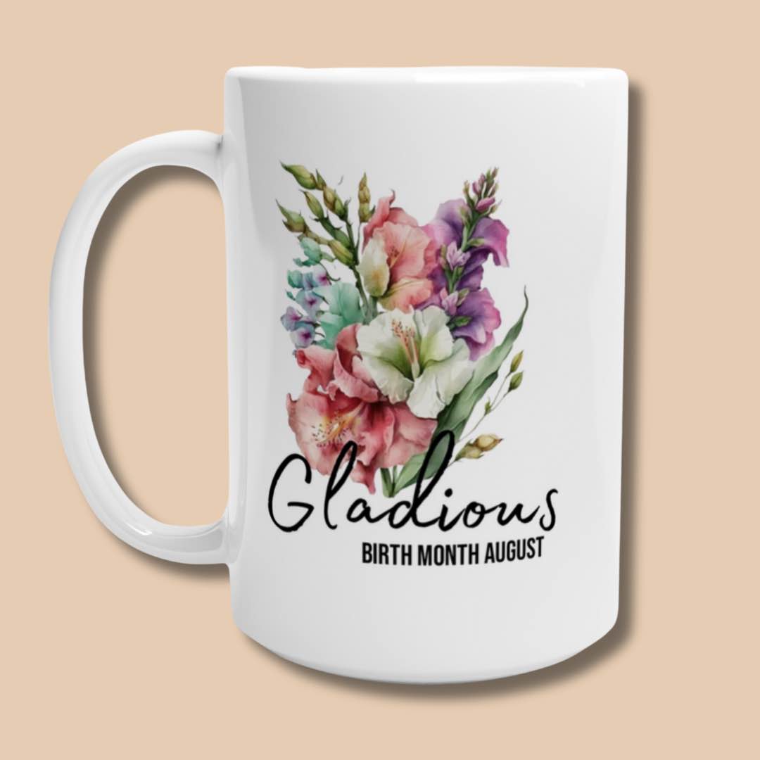 Gladiolus flower- birth month August-15oz mug-front-Alinaimprints 