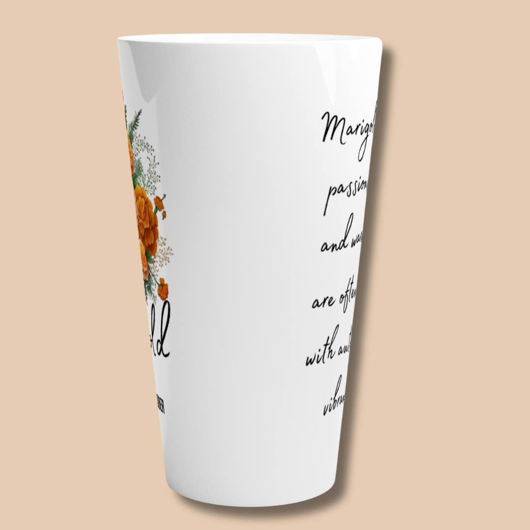 'Marigold flower, birth month October -latte 17oz ceramic mug-Alinaimprints -side