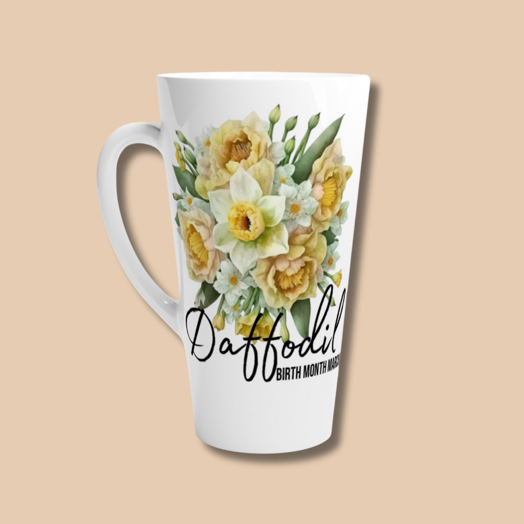 Daffodil, birth month March flower White Latte 17oz Ceramic Mug