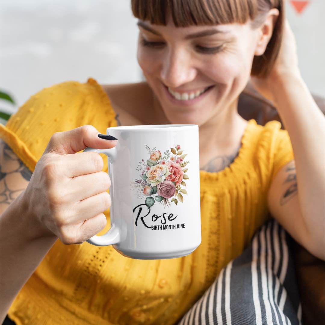 Woman-Rose-birth month June flower-15oz-mug-Alinaimprints