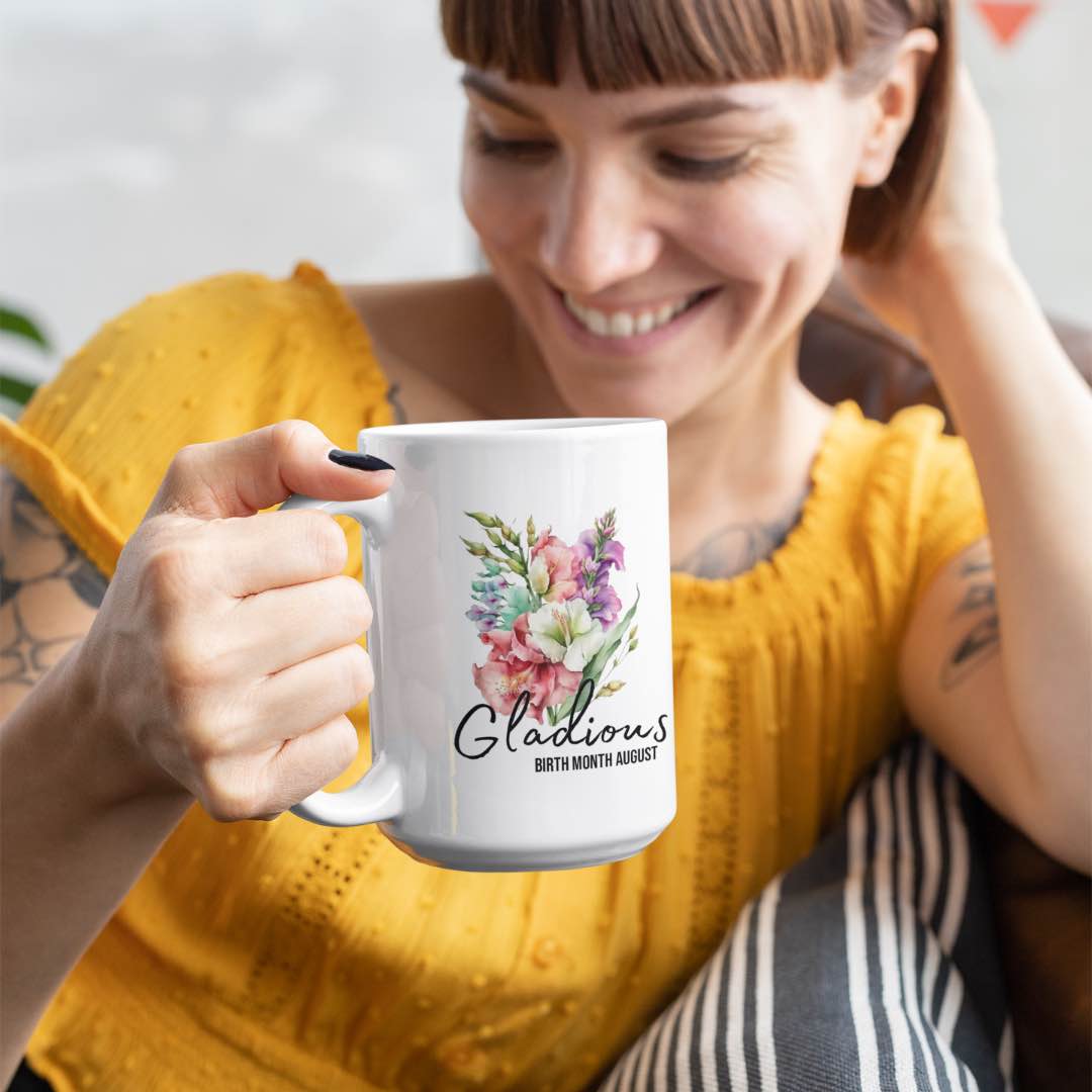 Gladiolus flower- birth month August-15oz mug-front-Alinaimprints 