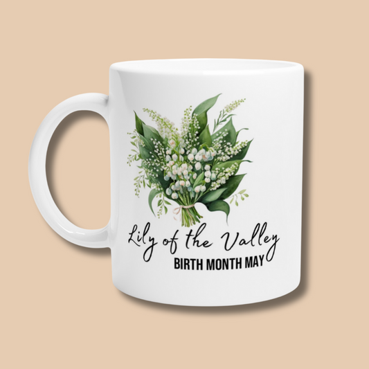 White 11oz mug- Lily of the valley birth month May flower-