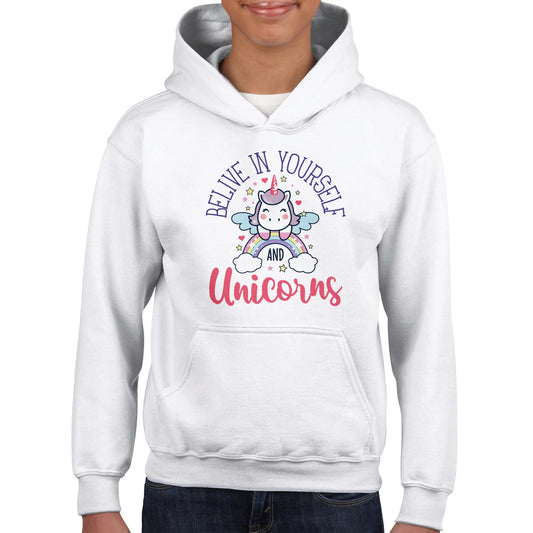 Believe in yourself and unicorns Classic Kids Pullover Hoodie