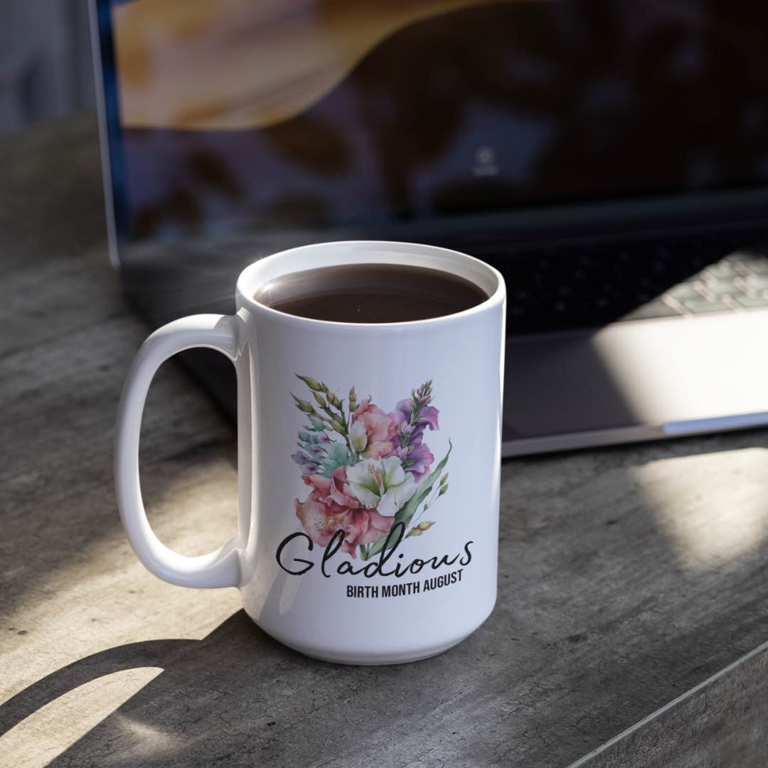 Gladiolus flower- birth month August-15oz mug-front-Alinaimprints 