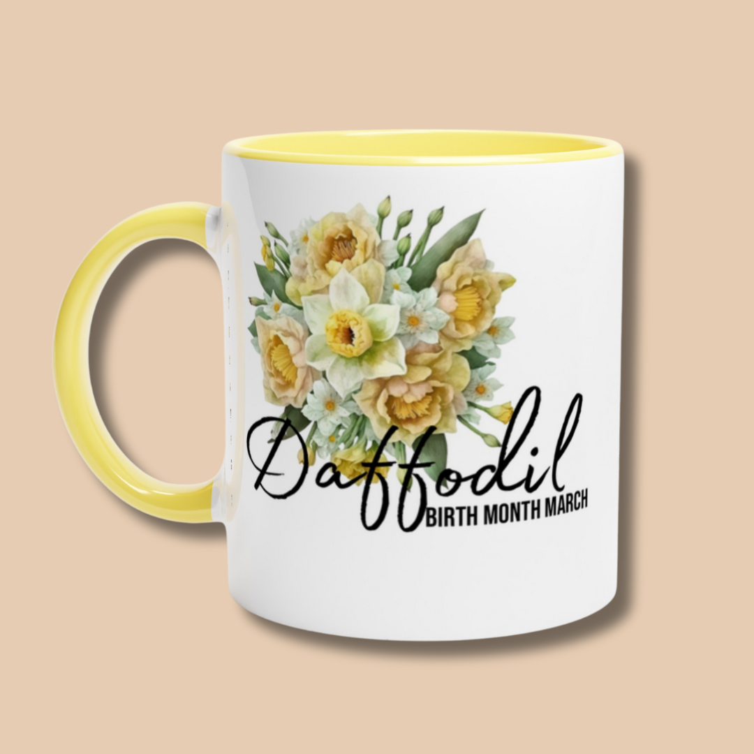 Daffodil, birth month March flower White 11oz Ceramic Mug with Color Inside