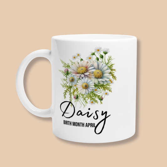 Daisy, birth month April flower White 11oz Ceramic Mug