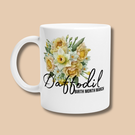 Daffodil, birth month March flower White 11oz Ceramic Mug