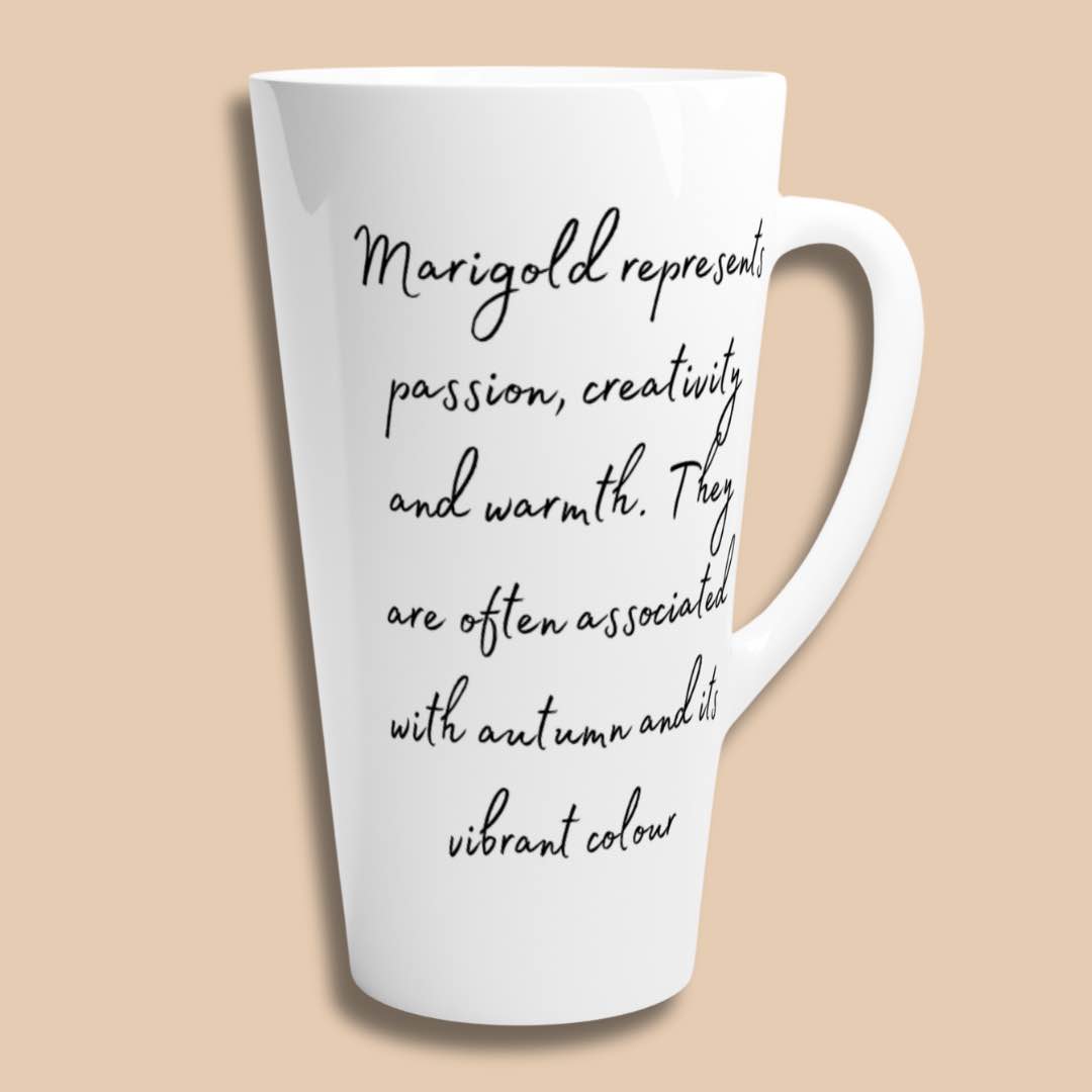 Marigold flower, birth month October -latte 17oz ceramic mug-Alinaimprints 