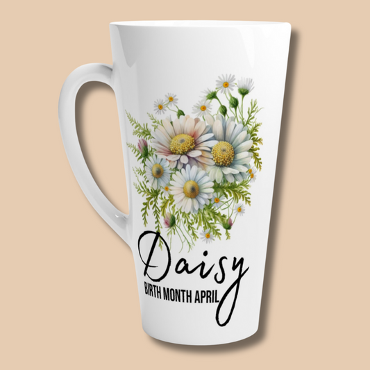 Daisy, birth month April flower White Latte 17oz Ceramic Mug