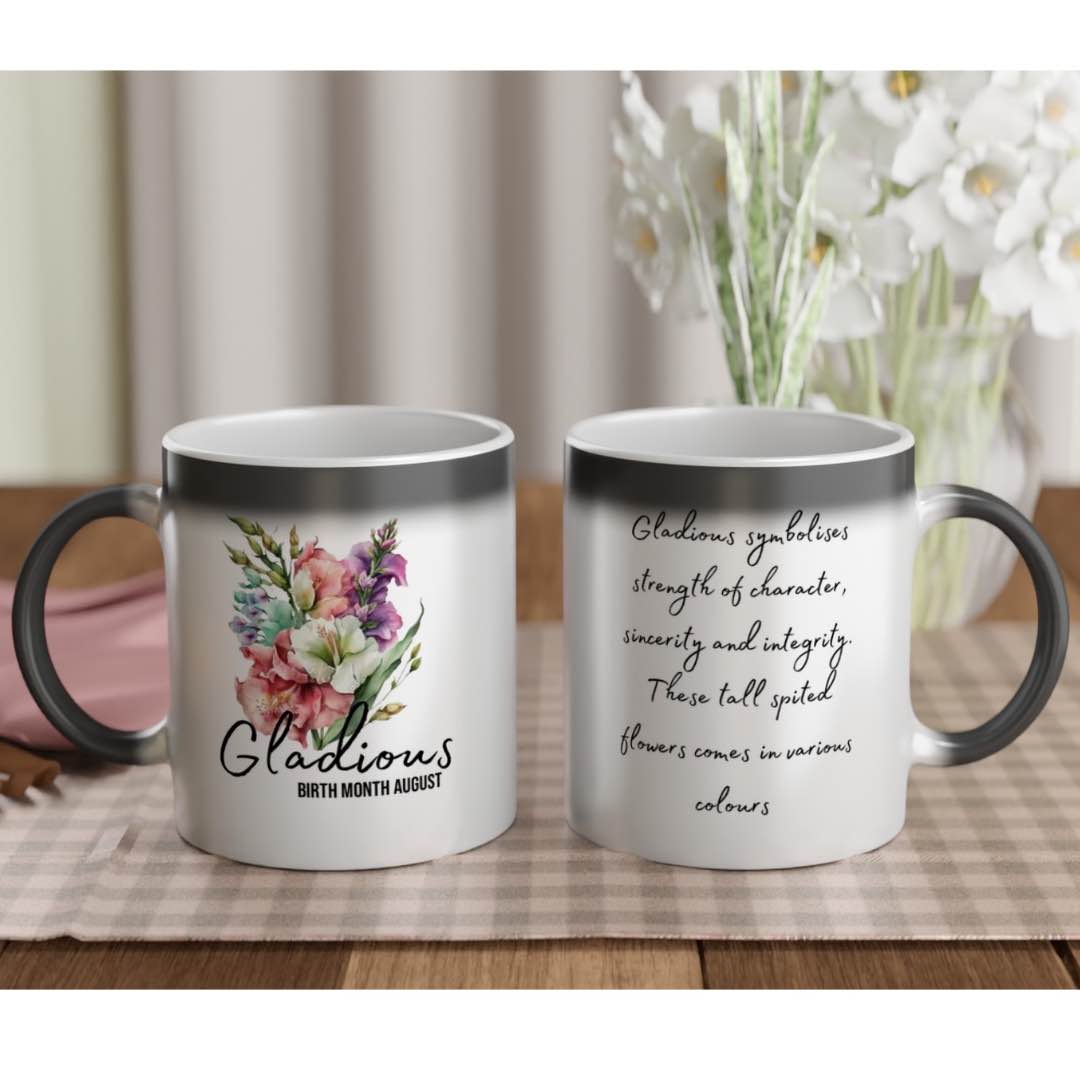 Gladiolus flower-birth month August -magic 11oz mug-front and back-Alinaimprints 