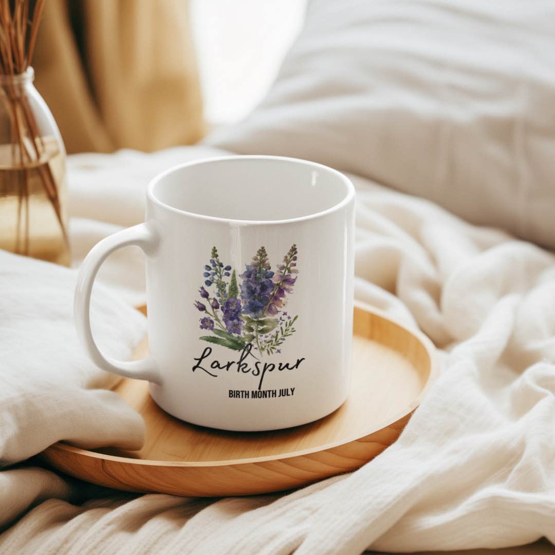 Larkspur, birth month July flower 11oz Mug