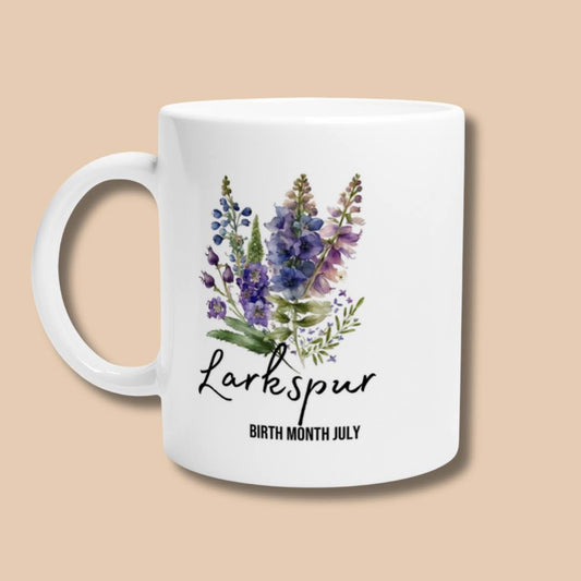Larkspur, birth month July flower 11oz Mug
