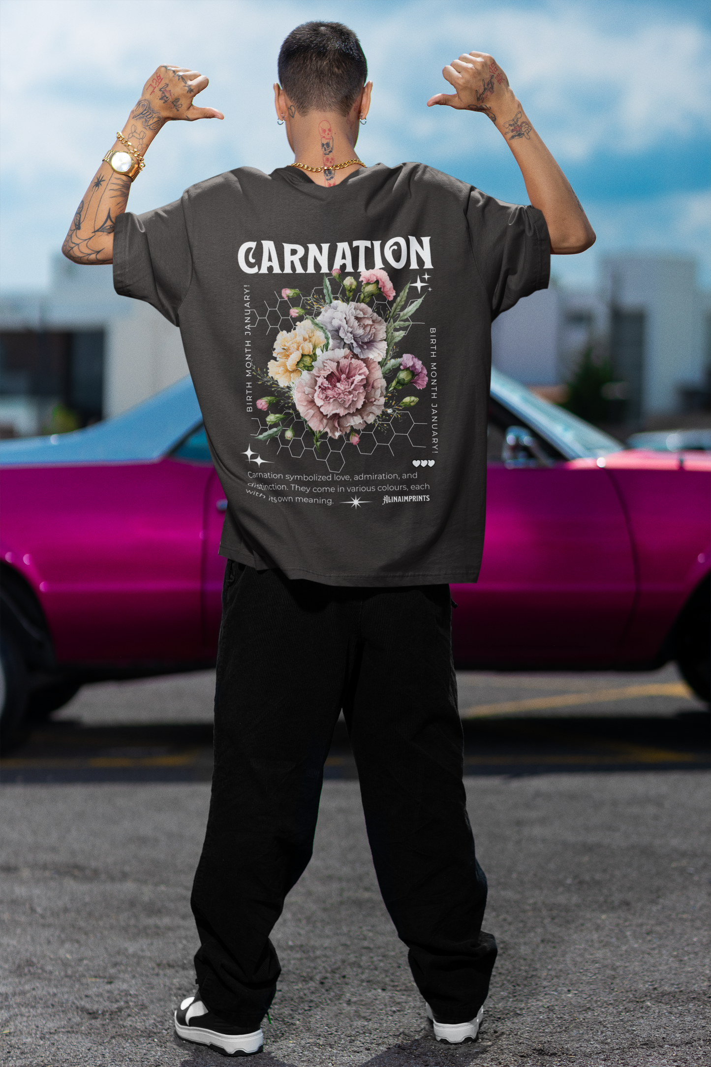 Carnation, birth month January flower Heavyweight Unisex Crewneck T-shirt