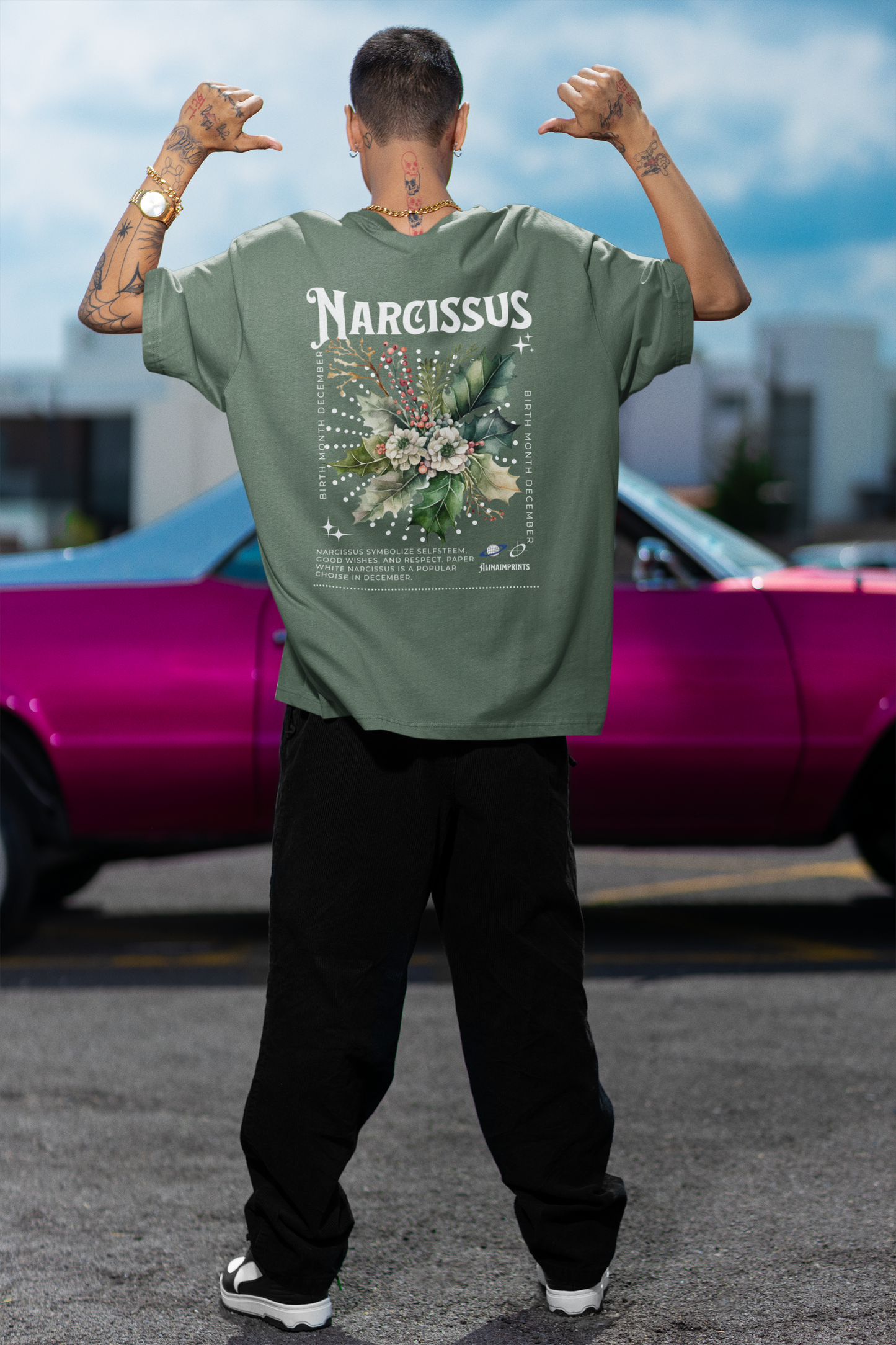 Narcissus, birth month December flower Heavyweight Unisex Crewneck T-shirt