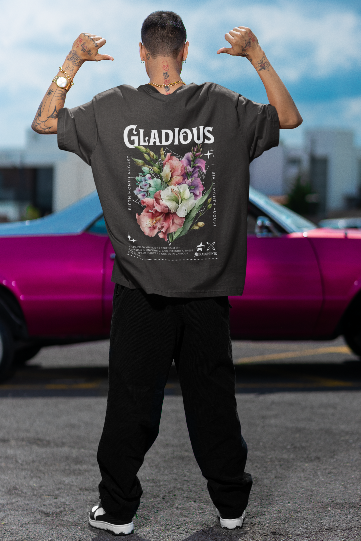 Gladiolus, birth month August flower Heavyweight Unisex Crewneck T-shirt