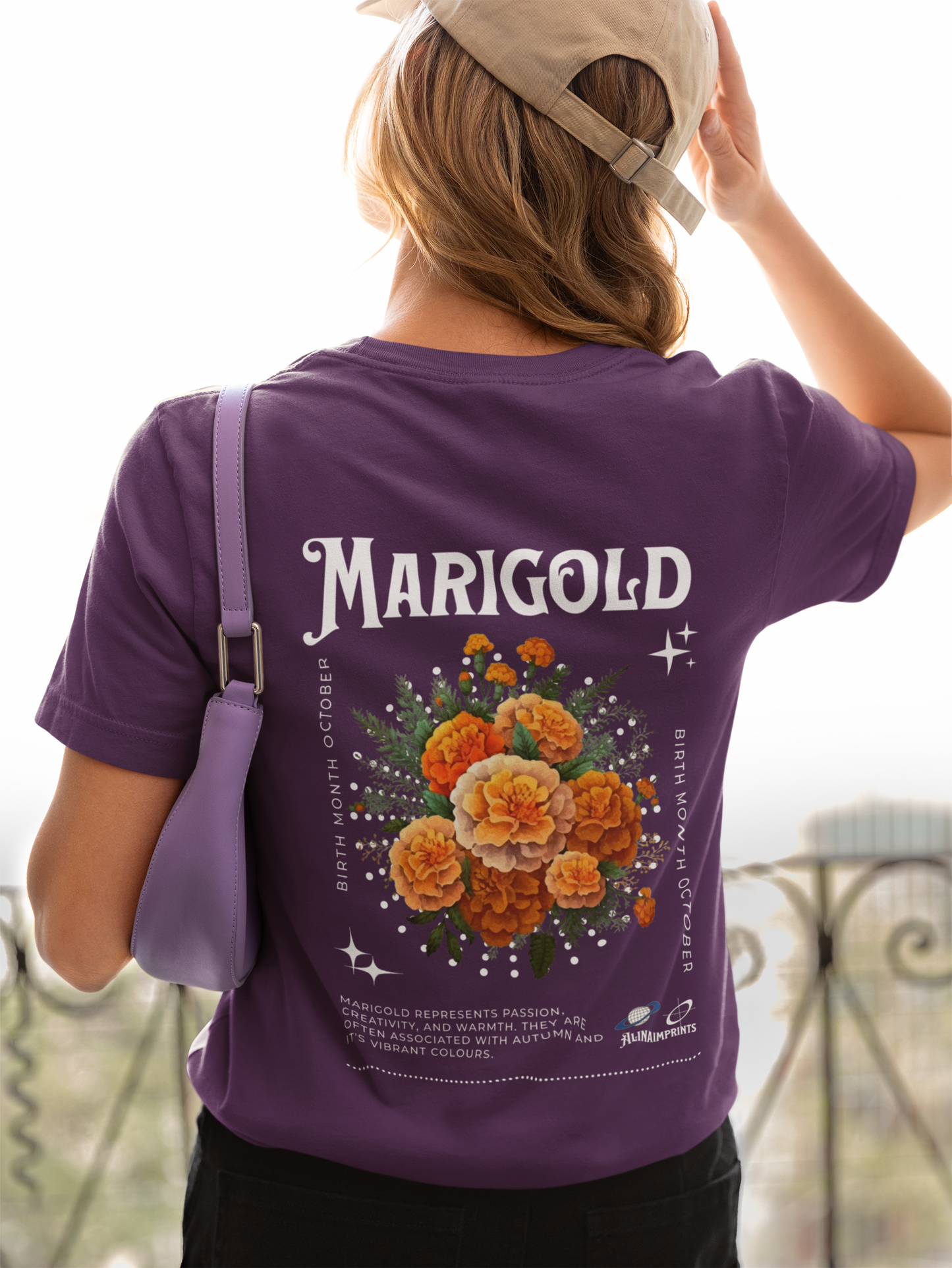 Marigold, birth month October flower Heavyweight Unisex Crewneck T-shirt