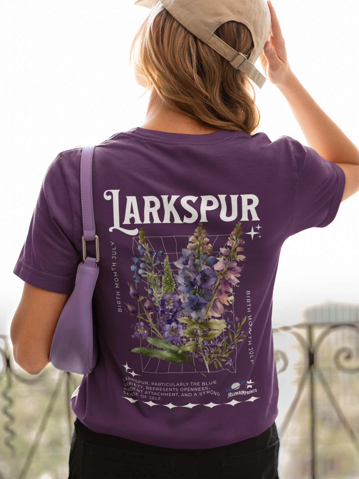 Larkspur, birth month July flower Heavyweight Unisex Crewneck T-shirt