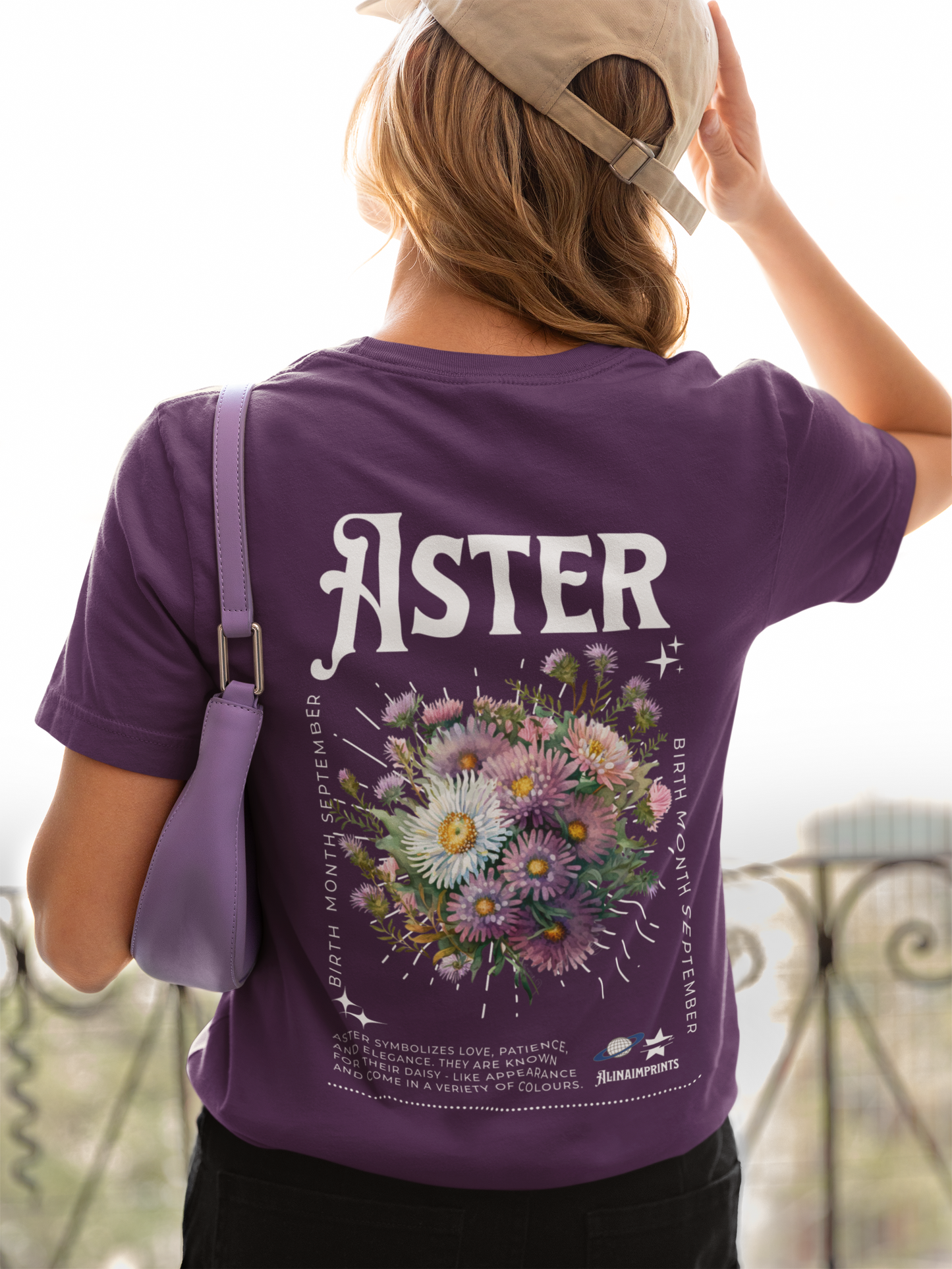 Aster, birth month September flower Heavyweight Unisex Crewneck T-shirt