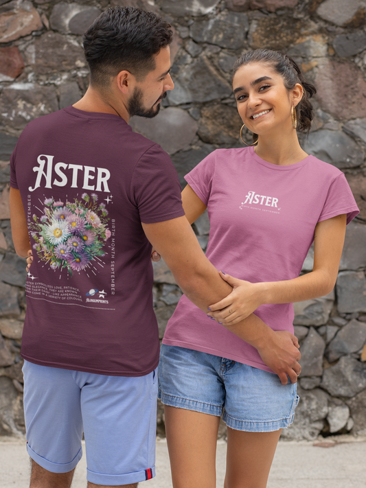 Aster, birth month September flower Heavyweight Unisex Crewneck T-shirt