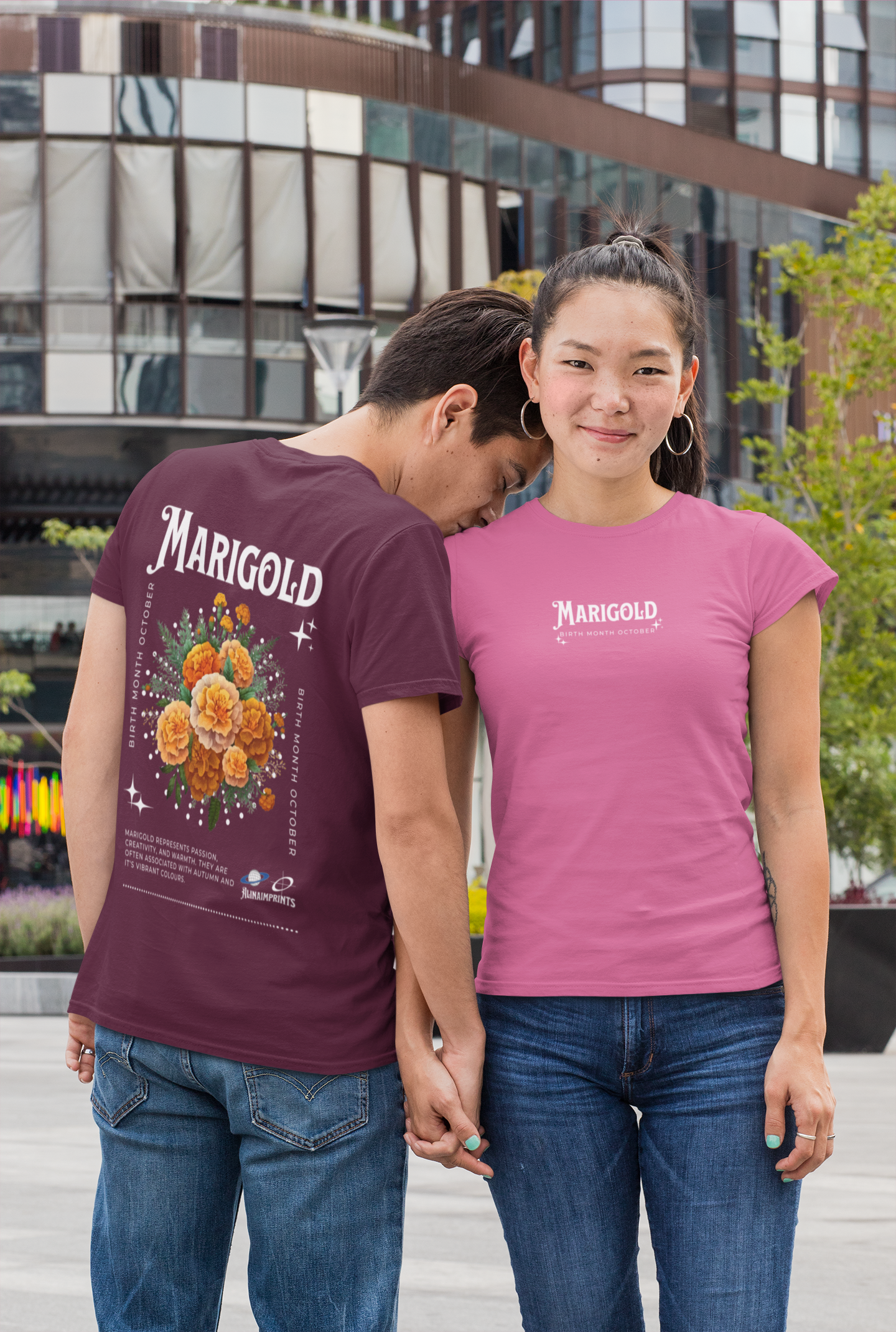 Marigold, birth month October flower Heavyweight Unisex Crewneck T-shirt