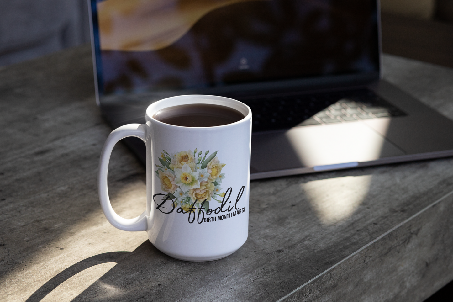 Daffodil, birth month March flower White 15oz Ceramic Mug