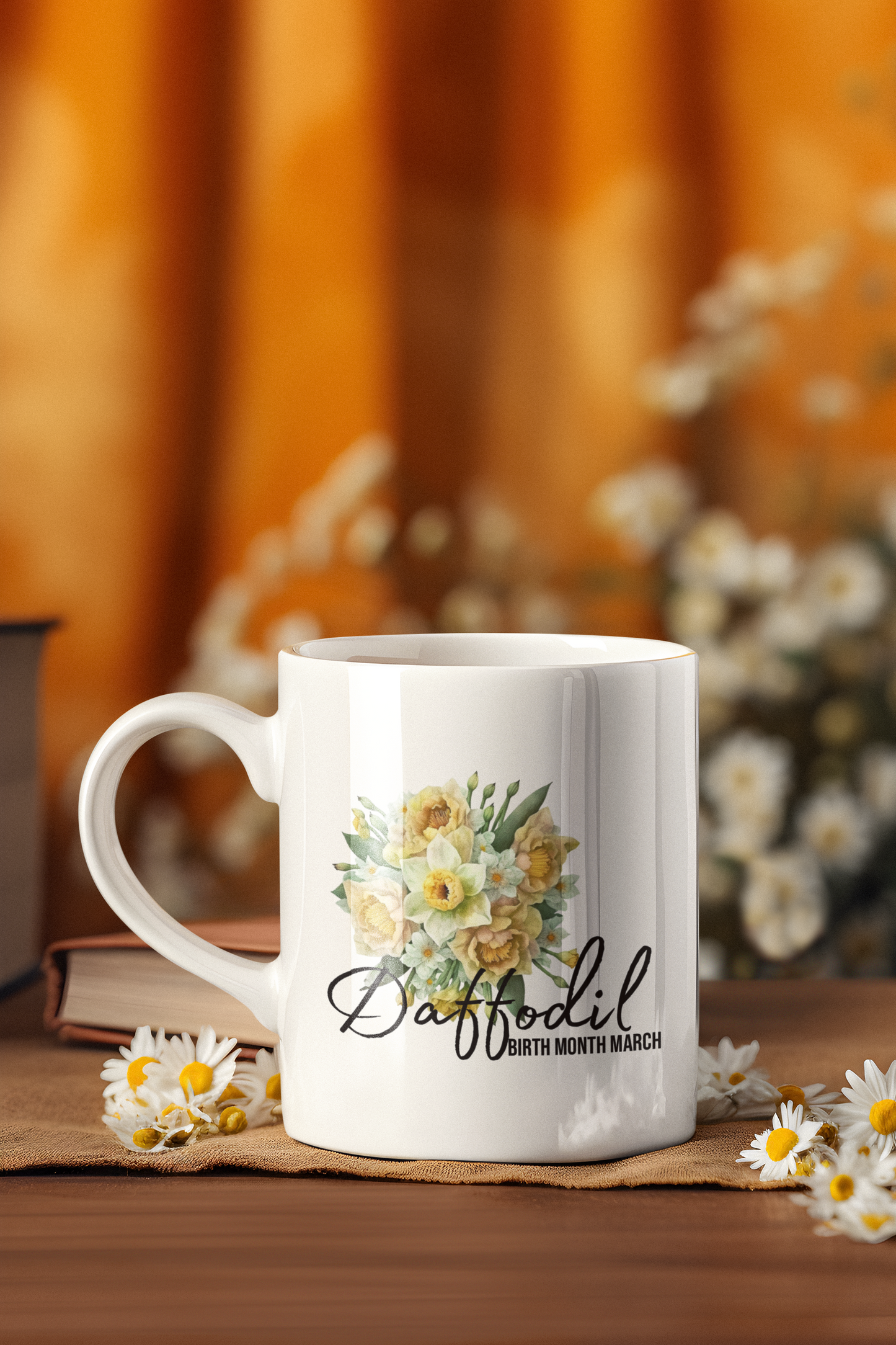 Daffodil, birth month March flower White 11oz Ceramic Mug