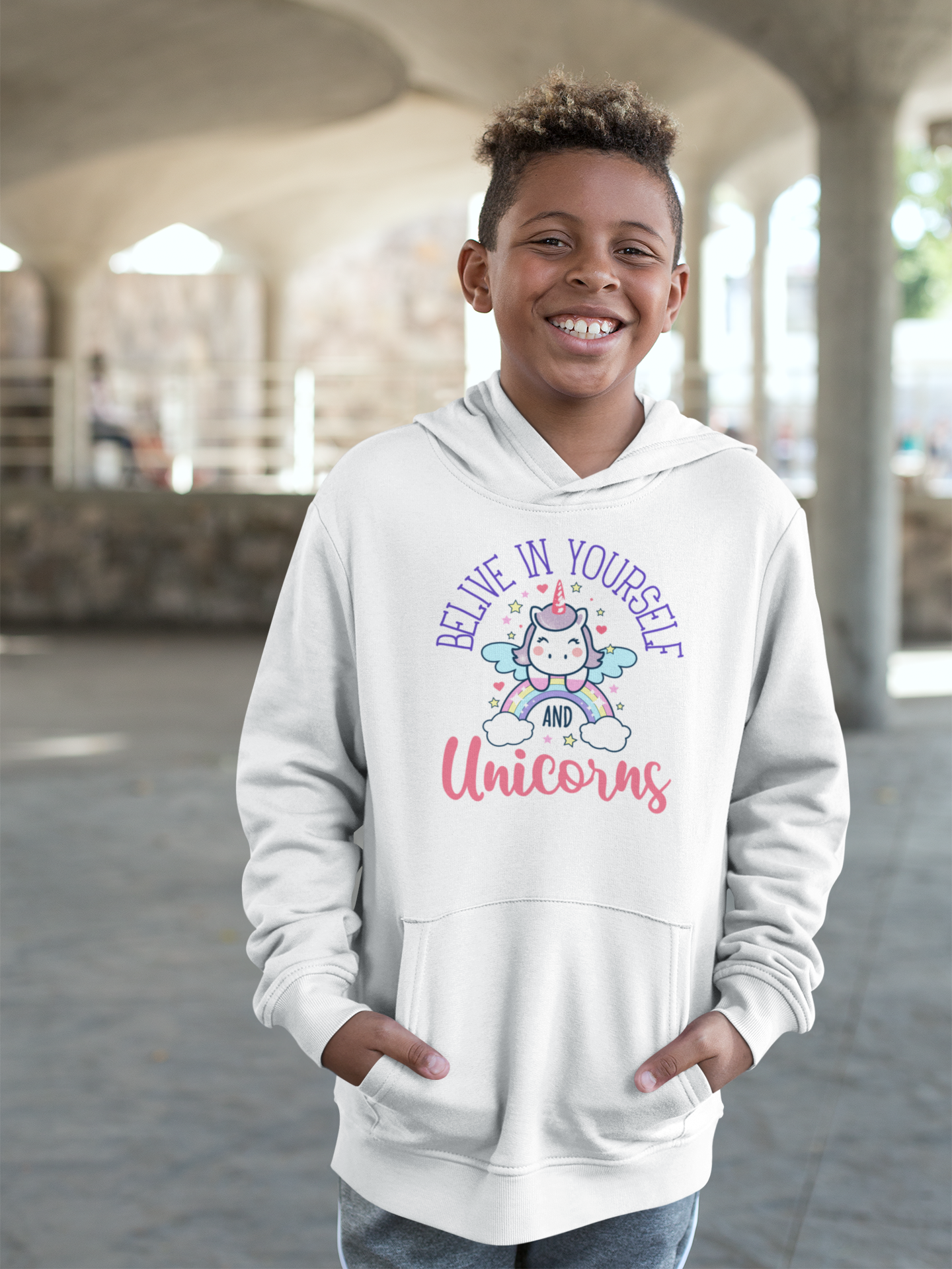 Believe in yourself and unicorns Classic Kids Pullover Hoodie