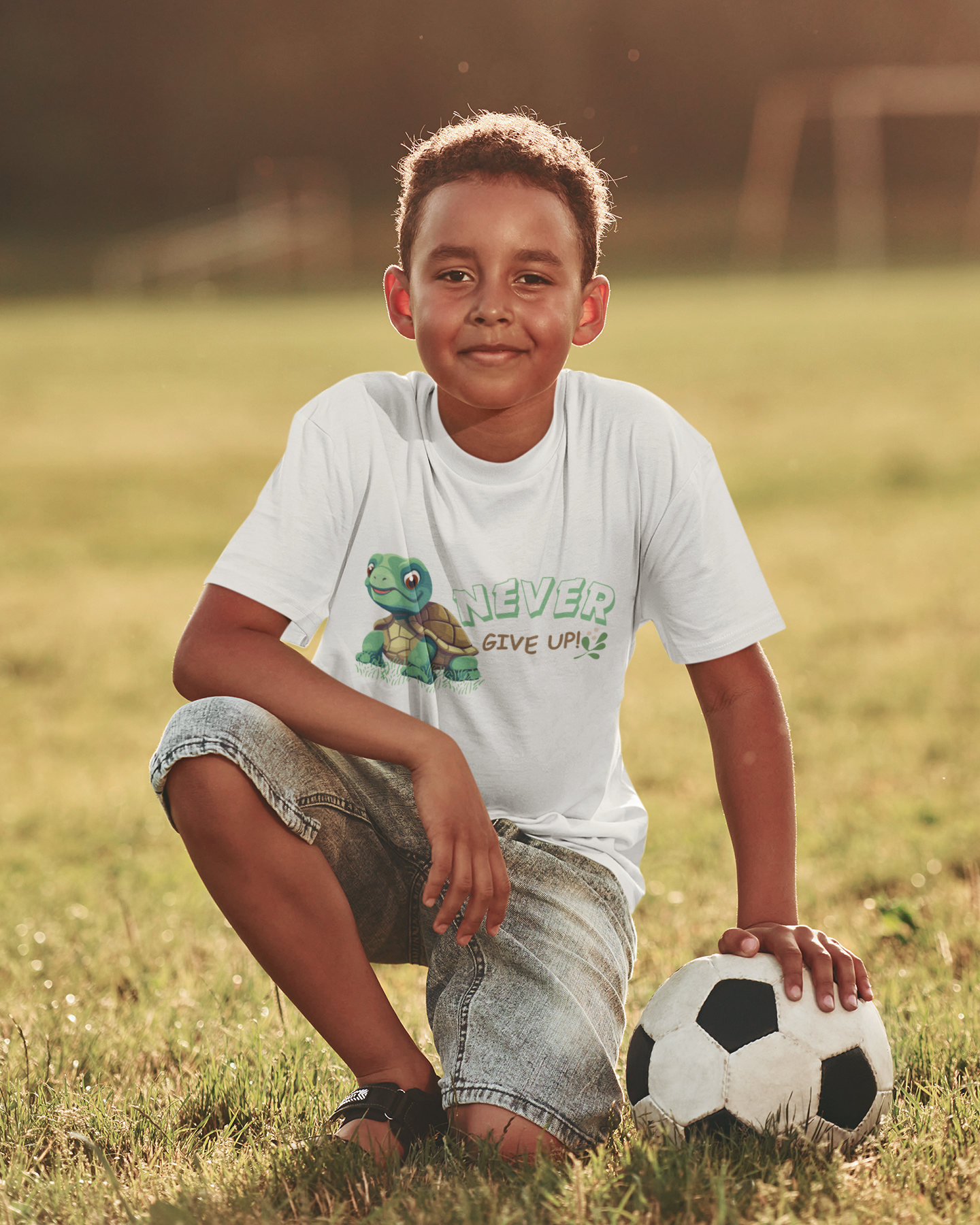 “Never give up” Classic Kids Crewneck T-shirt.